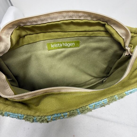 Geometric Green Blue Wristlet Clutch Bag Purse Zipper Spring Boutique Krista Håg - Picture 4 of 6